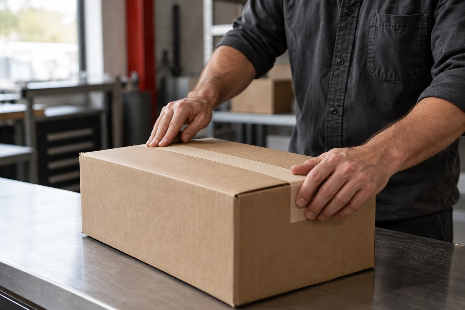 Preparación de un pedido en una caja