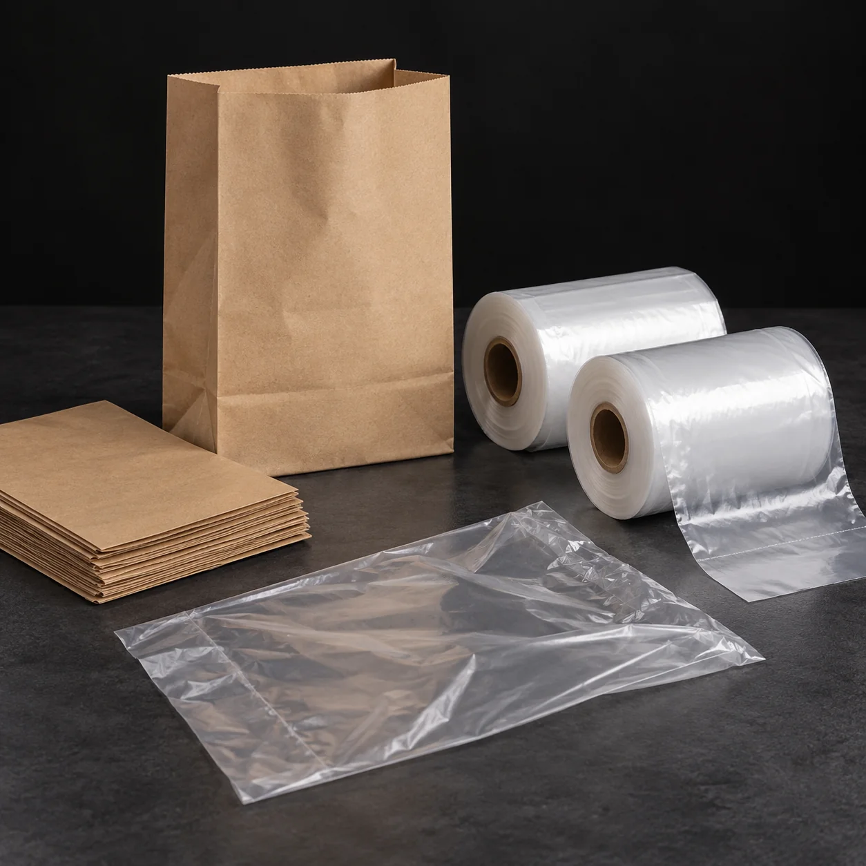 Bolsas de nylon, bolsas de papel y rollos de bolsas